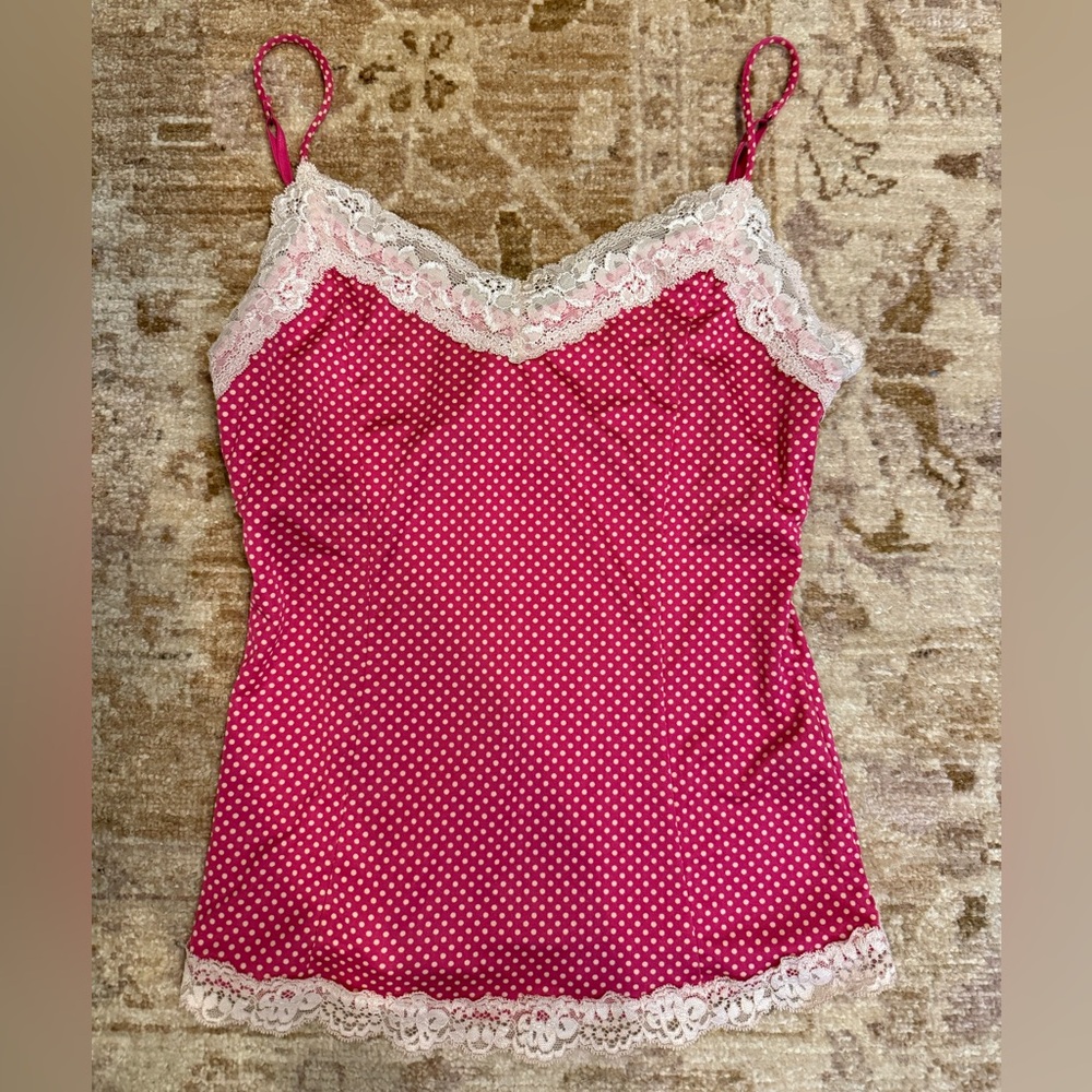 The Limited Pink polka dot cami top with lace Size Small